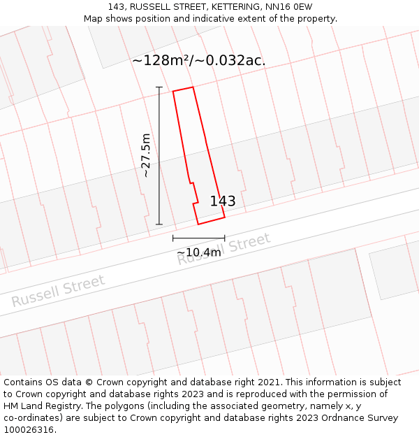 143, RUSSELL STREET, KETTERING, NN16 0EW: Plot and title map