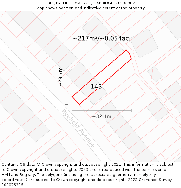 143, RYEFIELD AVENUE, UXBRIDGE, UB10 9BZ: Plot and title map