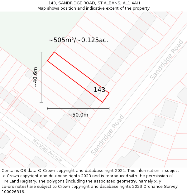 143, SANDRIDGE ROAD, ST ALBANS, AL1 4AH: Plot and title map