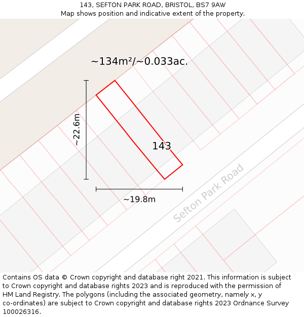 143, SEFTON PARK ROAD, BRISTOL, BS7 9AW: Plot and title map