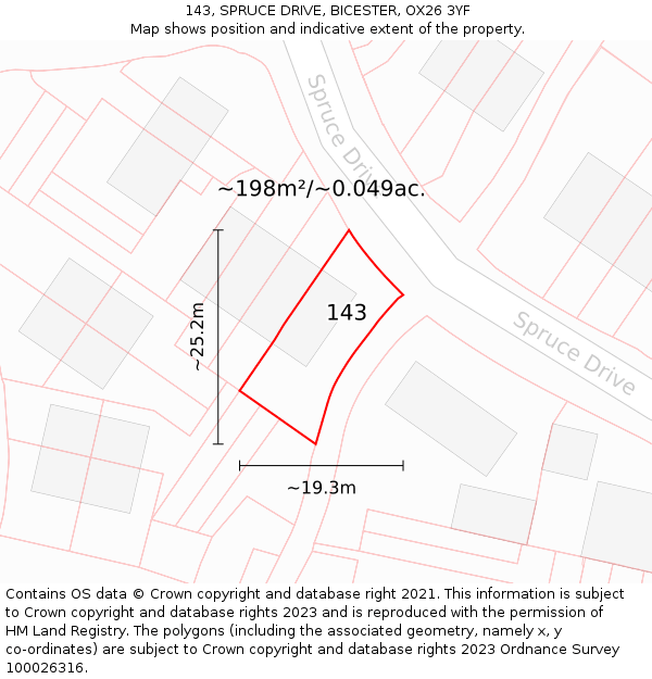 143, SPRUCE DRIVE, BICESTER, OX26 3YF: Plot and title map