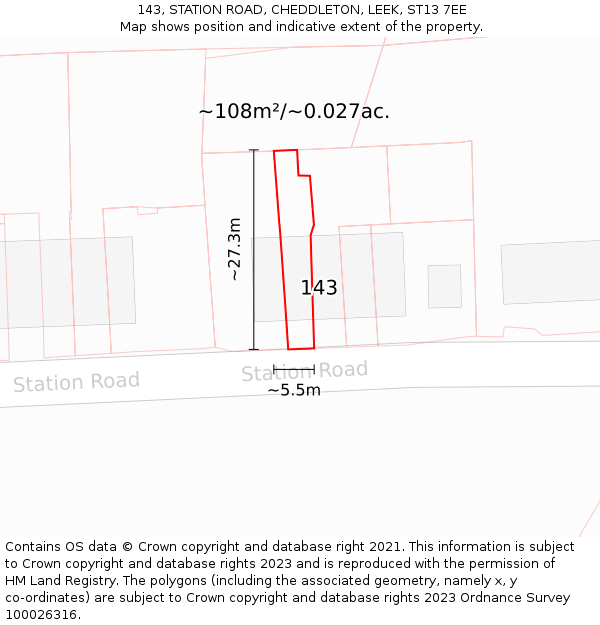 143, STATION ROAD, CHEDDLETON, LEEK, ST13 7EE: Plot and title map
