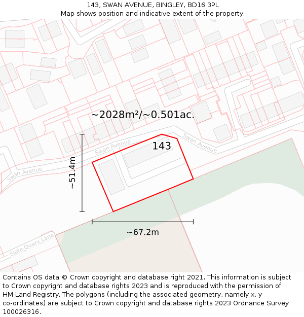 143, SWAN AVENUE, BINGLEY, BD16 3PL: Plot and title map