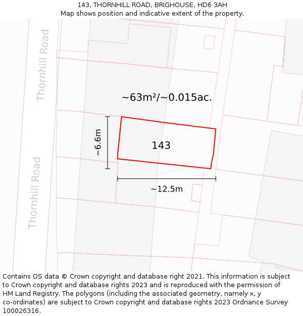 143, THORNHILL ROAD, BRIGHOUSE, HD6 3AH: Plot and title map