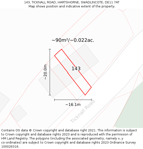 143, TICKNALL ROAD, HARTSHORNE, SWADLINCOTE, DE11 7AT: Plot and title map