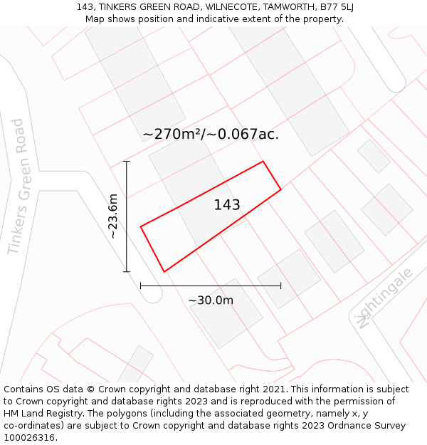 143, TINKERS GREEN ROAD, WILNECOTE, TAMWORTH, B77 5LJ: Plot and title map