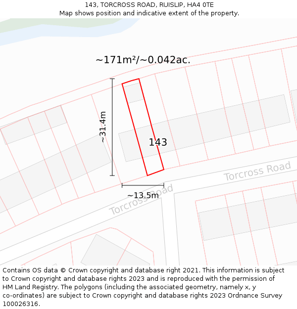 143, TORCROSS ROAD, RUISLIP, HA4 0TE: Plot and title map