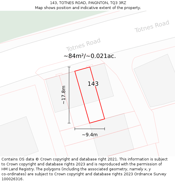 143, TOTNES ROAD, PAIGNTON, TQ3 3RZ: Plot and title map