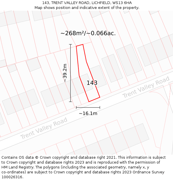 143, TRENT VALLEY ROAD, LICHFIELD, WS13 6HA: Plot and title map