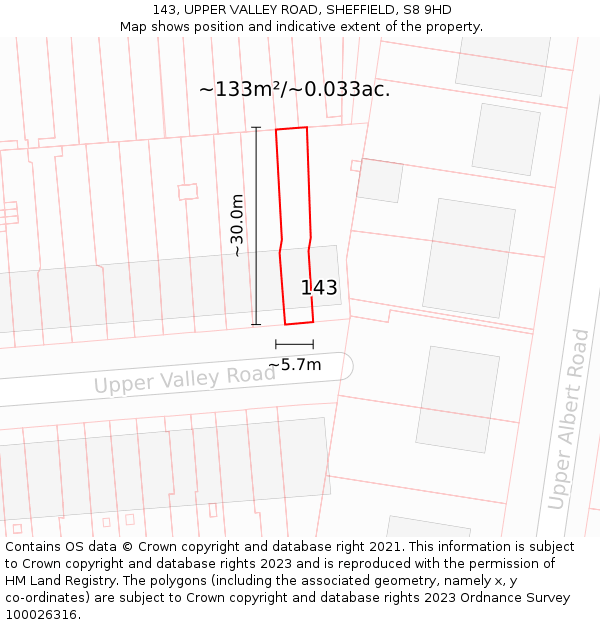 143, UPPER VALLEY ROAD, SHEFFIELD, S8 9HD: Plot and title map