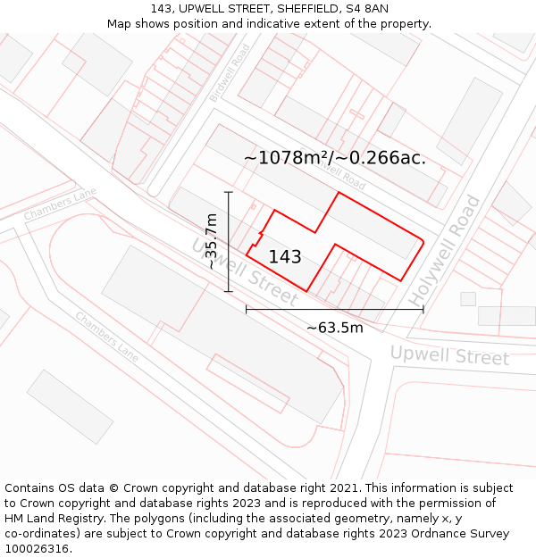143, UPWELL STREET, SHEFFIELD, S4 8AN: Plot and title map