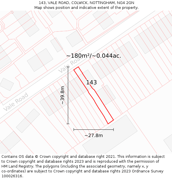 143, VALE ROAD, COLWICK, NOTTINGHAM, NG4 2GN: Plot and title map