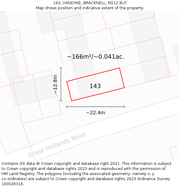 143, VANDYKE, BRACKNELL, RG12 8UT: Plot and title map