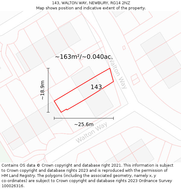 143, WALTON WAY, NEWBURY, RG14 2NZ: Plot and title map