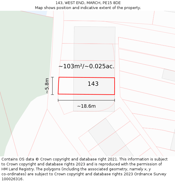 143, WEST END, MARCH, PE15 8DE: Plot and title map