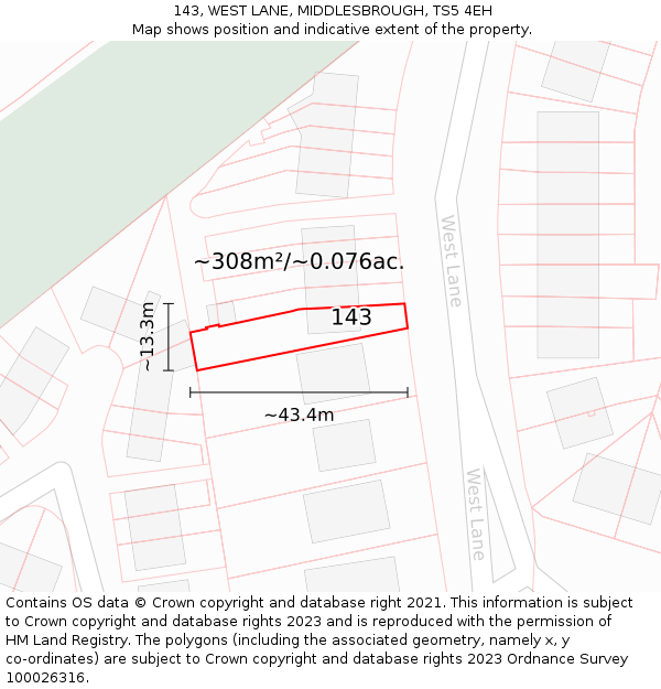 143, WEST LANE, MIDDLESBROUGH, TS5 4EH: Plot and title map