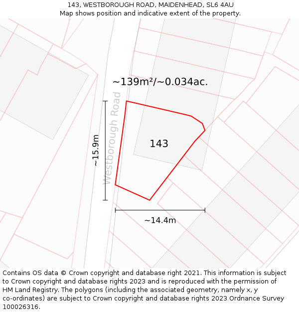 143, WESTBOROUGH ROAD, MAIDENHEAD, SL6 4AU: Plot and title map