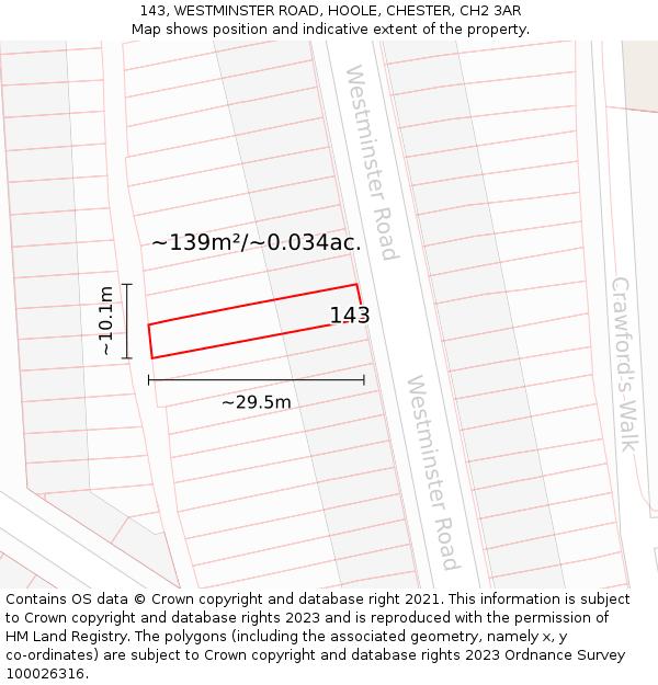 143, WESTMINSTER ROAD, HOOLE, CHESTER, CH2 3AR: Plot and title map