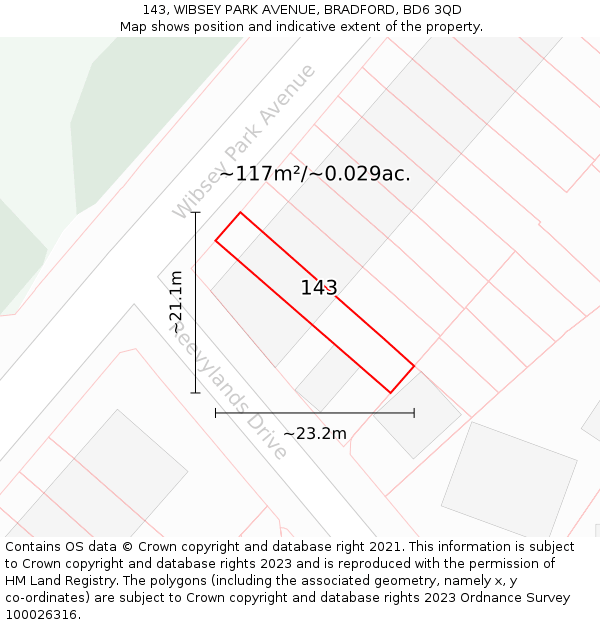 143, WIBSEY PARK AVENUE, BRADFORD, BD6 3QD: Plot and title map