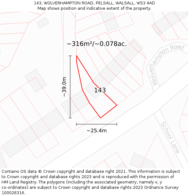 143, WOLVERHAMPTON ROAD, PELSALL, WALSALL, WS3 4AD: Plot and title map