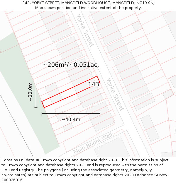 143, YORKE STREET, MANSFIELD WOODHOUSE, MANSFIELD, NG19 9NJ: Plot and title map