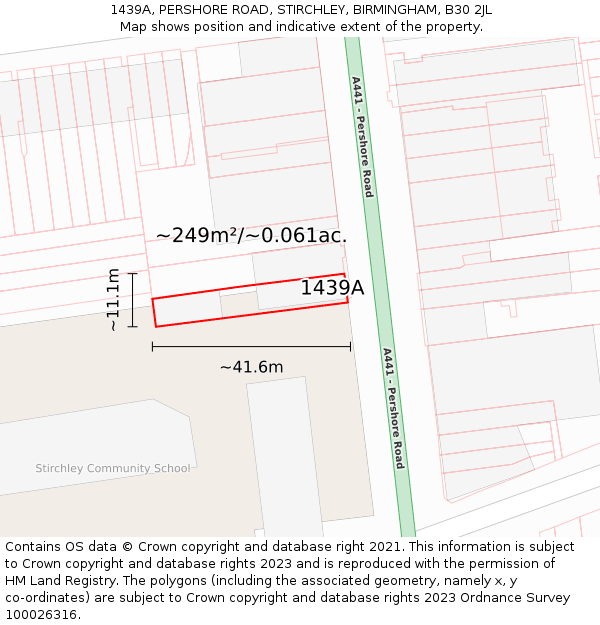1439A, PERSHORE ROAD, STIRCHLEY, BIRMINGHAM, B30 2JL: Plot and title map