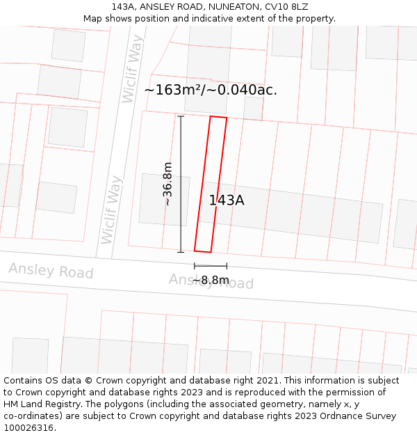 143A, ANSLEY ROAD, NUNEATON, CV10 8LZ: Plot and title map