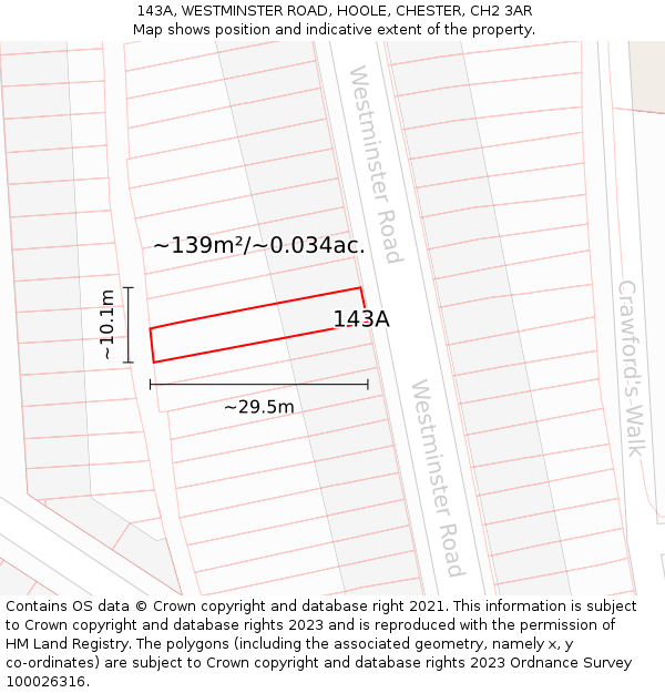 143A, WESTMINSTER ROAD, HOOLE, CHESTER, CH2 3AR: Plot and title map