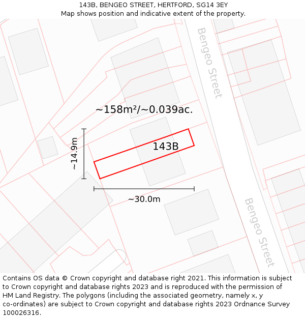 143B, BENGEO STREET, HERTFORD, SG14 3EY: Plot and title map