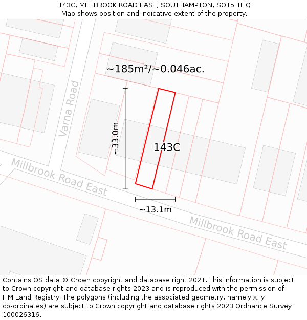 143C, MILLBROOK ROAD EAST, SOUTHAMPTON, SO15 1HQ: Plot and title map