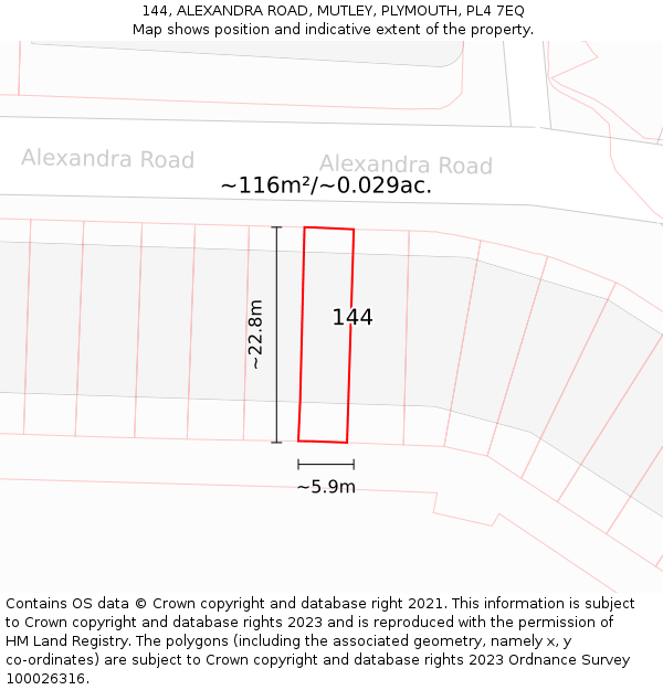 144, ALEXANDRA ROAD, MUTLEY, PLYMOUTH, PL4 7EQ: Plot and title map