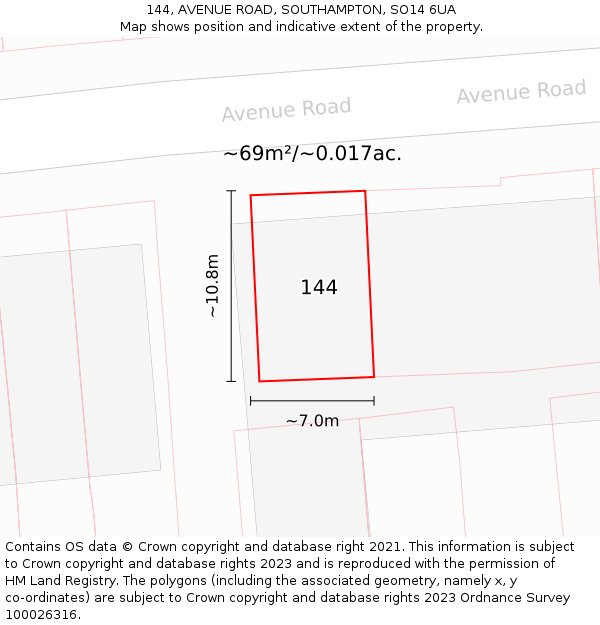 144, AVENUE ROAD, SOUTHAMPTON, SO14 6UA: Plot and title map