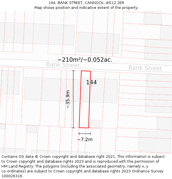 144, BANK STREET, CANNOCK, WS12 2ER: Plot and title map