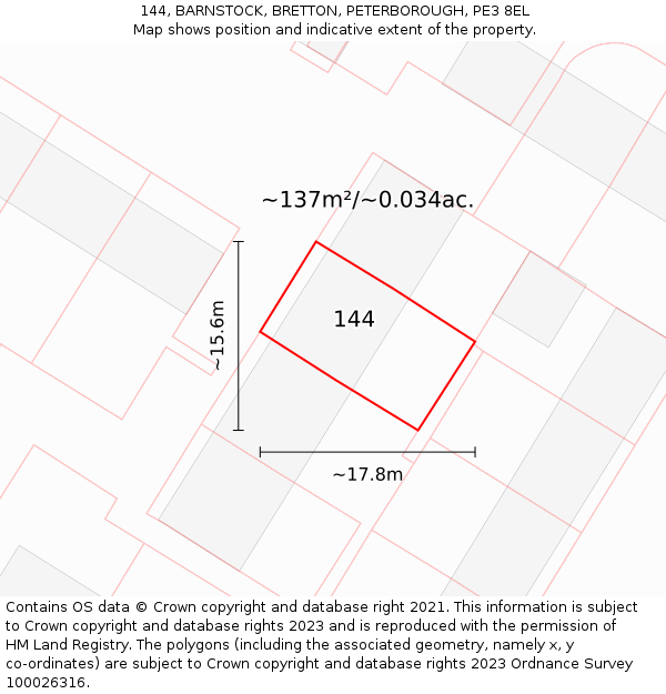 144, BARNSTOCK, BRETTON, PETERBOROUGH, PE3 8EL: Plot and title map