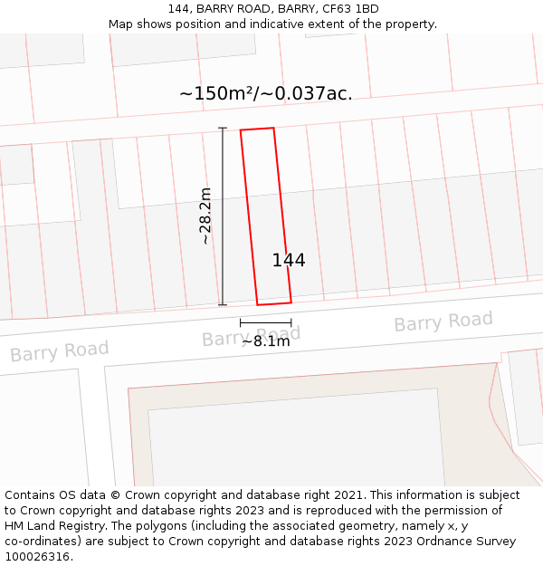 144, BARRY ROAD, BARRY, CF63 1BD: Plot and title map