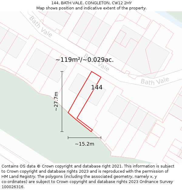 144, BATH VALE, CONGLETON, CW12 2HY: Plot and title map
