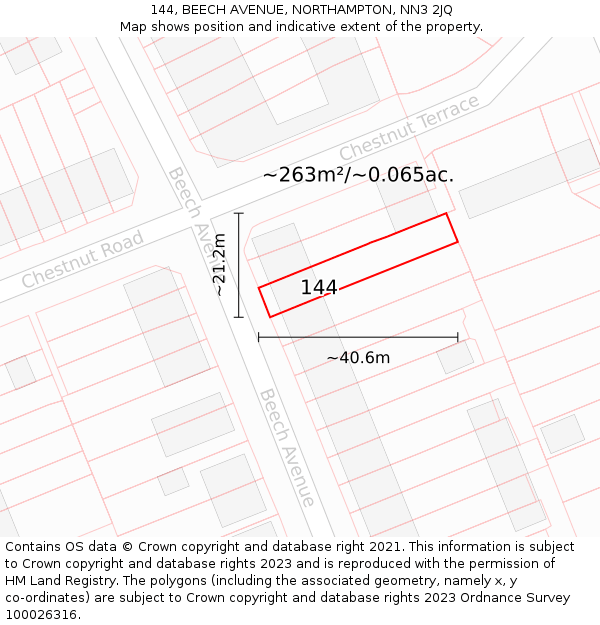 144, BEECH AVENUE, NORTHAMPTON, NN3 2JQ: Plot and title map