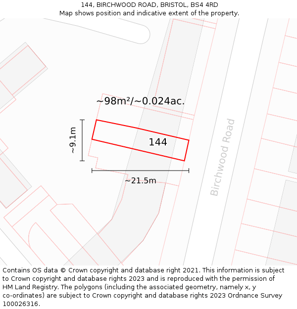 144, BIRCHWOOD ROAD, BRISTOL, BS4 4RD: Plot and title map