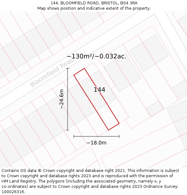 144, BLOOMFIELD ROAD, BRISTOL, BS4 3RA: Plot and title map