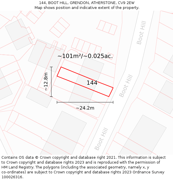 144, BOOT HILL, GRENDON, ATHERSTONE, CV9 2EW: Plot and title map