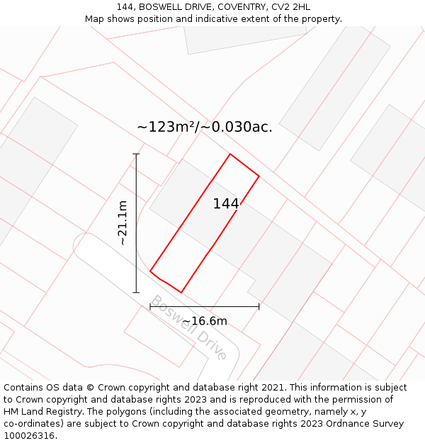 144, BOSWELL DRIVE, COVENTRY, CV2 2HL: Plot and title map