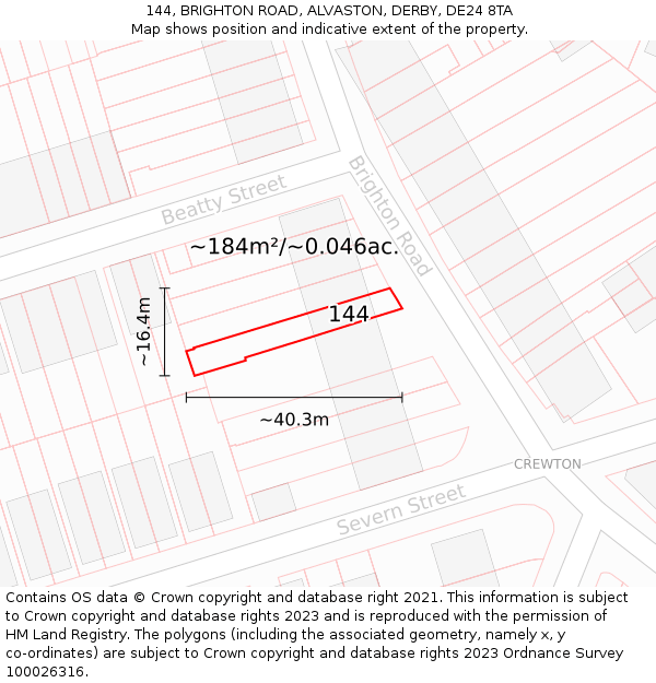 144, BRIGHTON ROAD, ALVASTON, DERBY, DE24 8TA: Plot and title map