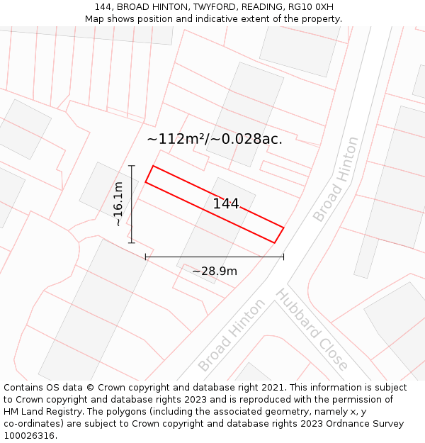 144, BROAD HINTON, TWYFORD, READING, RG10 0XH: Plot and title map