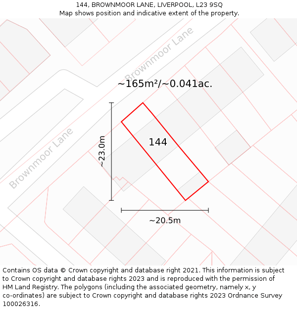 144, BROWNMOOR LANE, LIVERPOOL, L23 9SQ: Plot and title map