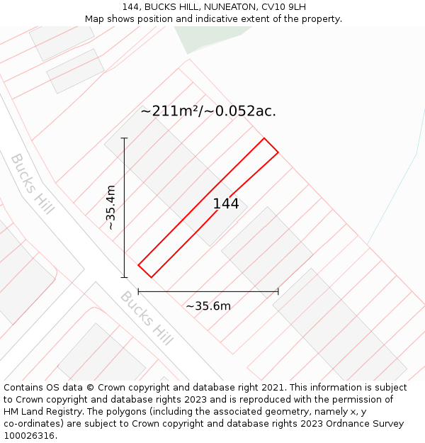 144, BUCKS HILL, NUNEATON, CV10 9LH: Plot and title map