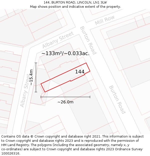 144, BURTON ROAD, LINCOLN, LN1 3LW: Plot and title map