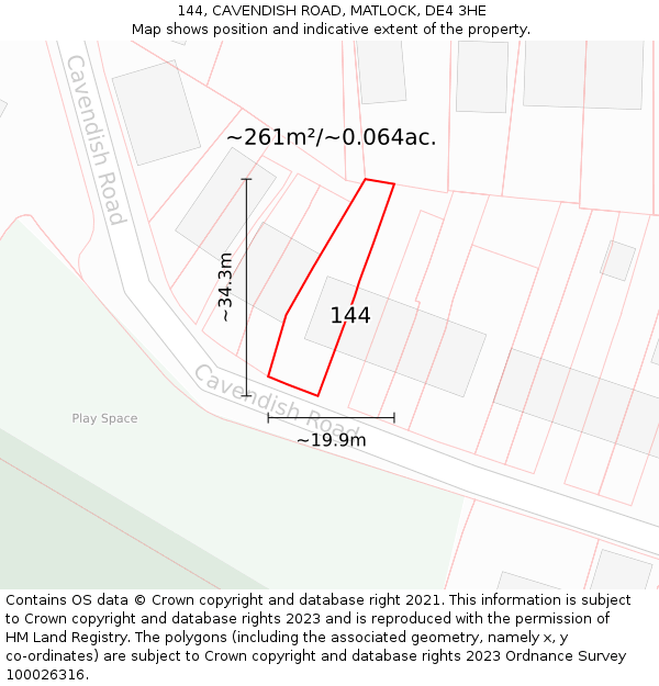 144, CAVENDISH ROAD, MATLOCK, DE4 3HE: Plot and title map
