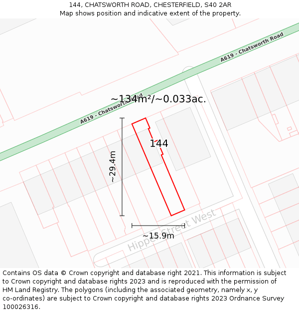 144, CHATSWORTH ROAD, CHESTERFIELD, S40 2AR: Plot and title map
