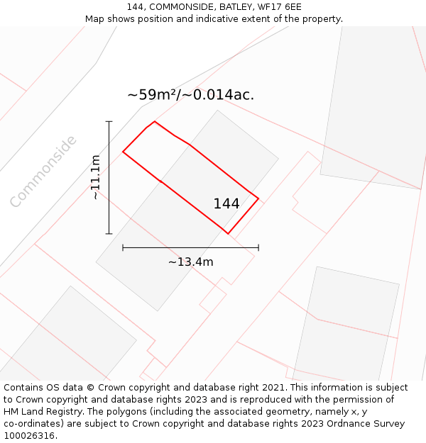 144, COMMONSIDE, BATLEY, WF17 6EE: Plot and title map