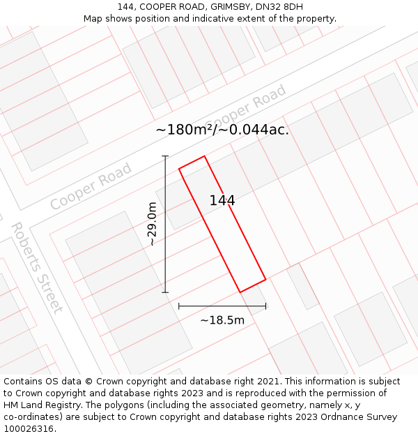 144, COOPER ROAD, GRIMSBY, DN32 8DH: Plot and title map